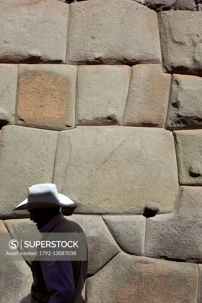 Peru, Cuzco Province, Cuzco, listed as World Heritage by UNESCO, Calle Hatun Rumiyoc, inca wall