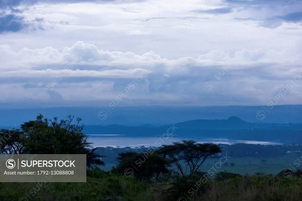 Kenya, Nakuru national park, lac Nakuru, lake full of water, aerial view from out of Africa camp