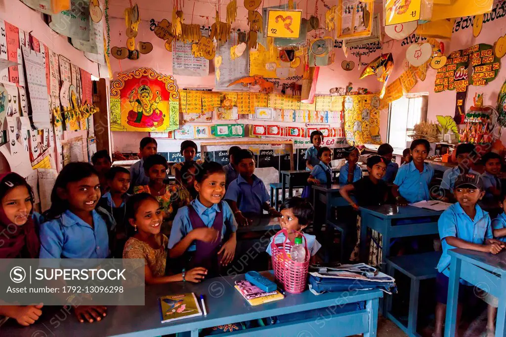 India, Karnataka state, Badami, classroom in the government school