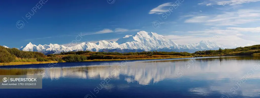 United States, Alaska, Denali National Park, Mount McKinley, Mount McKinley, Denali ( 6168m) from Wonder lake