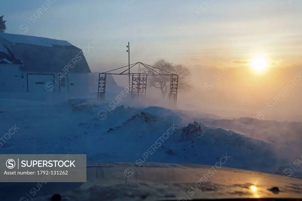 Canada, Quebec province, Charlevoix, St Irenee, sunrise, the morning blizzard, temperatures below minus 25 C