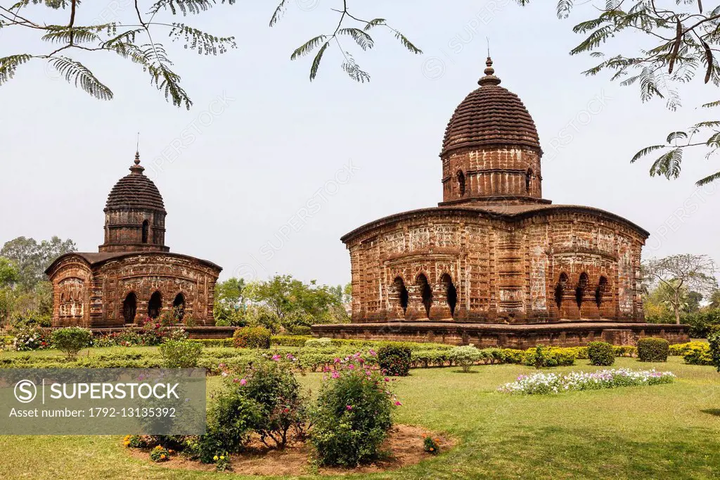 India, West Bengal, Bishnupur, Jormandir group of terracotta temples (1726)