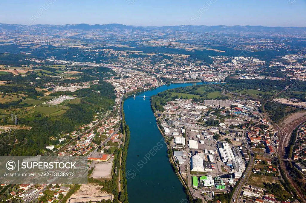 France, Rhone, Givors, Industrial Zone islon Chasse sur Rhone, Grigny (aerial view)