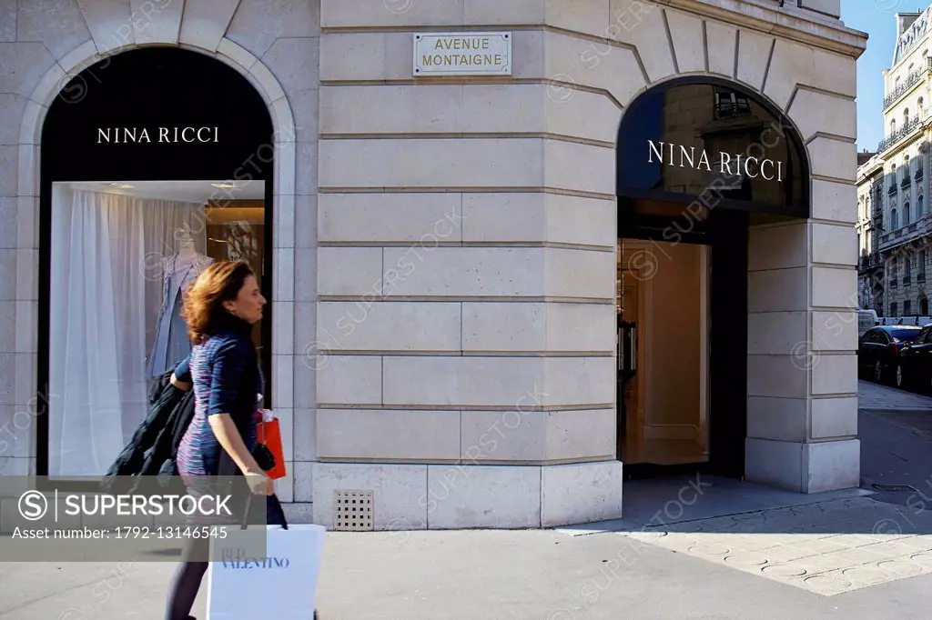 France, Paris, Luxury shops on Montaigne Avenue, Nina Ricci