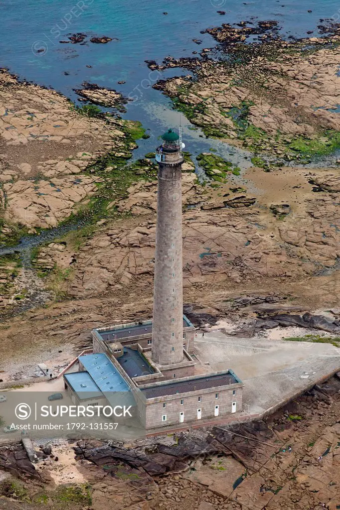 France, Manche, Gatteville le Phare, Gatteville Lighthouse overlooking the tip of Barfleur aerial view