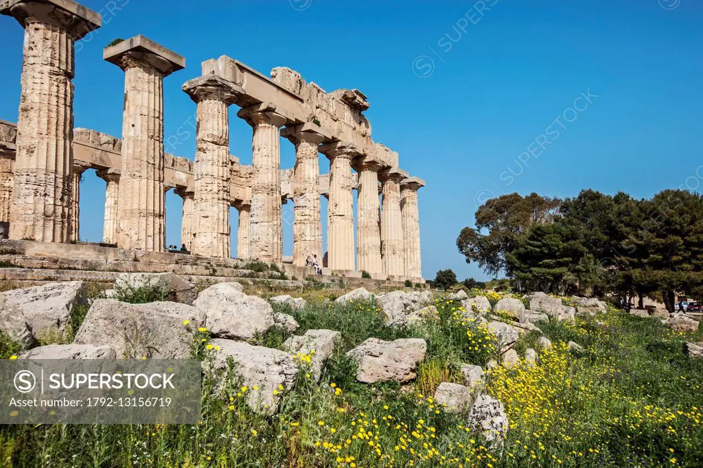 Italy, Sicily, Selinunte, the archaeological park of the ancient greek city, the ruins of the E - temple, also known as Temple of Hera