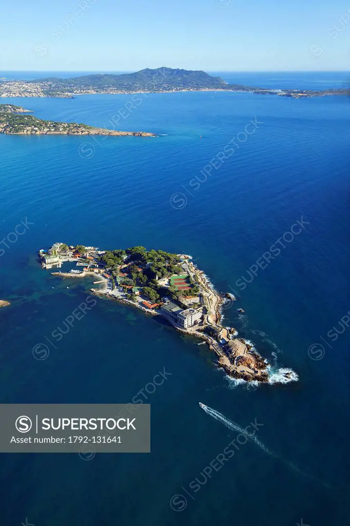 France, Var, Bandol, Ile de Bendor, in the background Cap Sicie aerial view