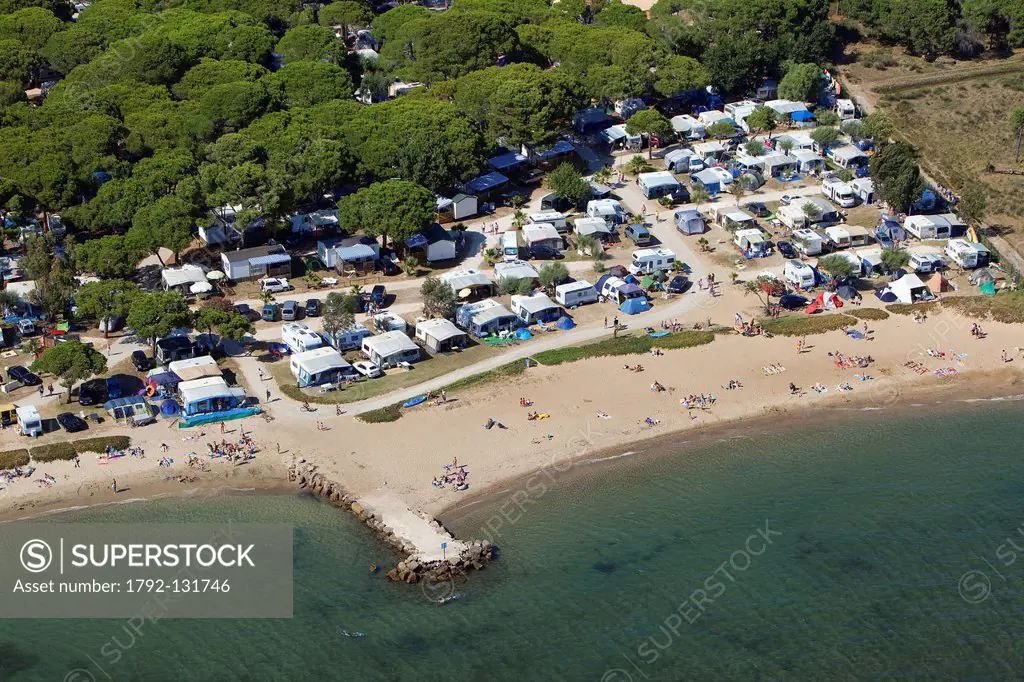France, Var, Rade d´Hyeres, La Londe les Maures, beach Pansard aerial view