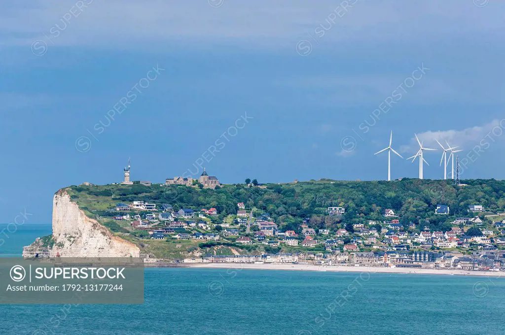 France, Seine Maritime, Pays de Caux, Pays de Caux, Alabaster Coast, Fecamp, cap Fagnet wind farm