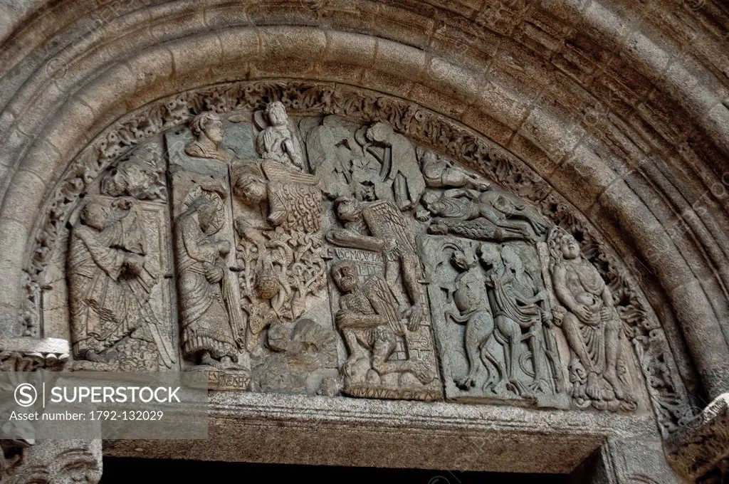 Spain, Galicia, Santiago de Compostella, listed as World Heritage by UNESCO, Romanesque tympanum 11th_12th century of the south gate of the cathedral