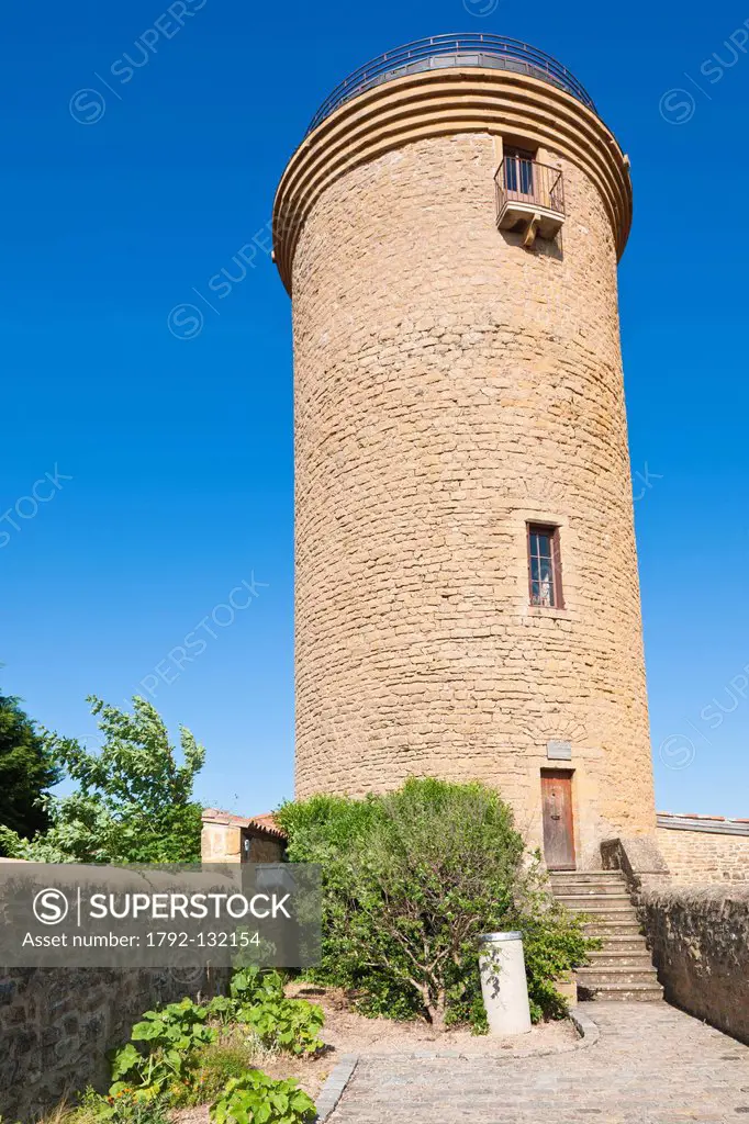 France, Rhone, the Medieval village of Oingt, labeled Most Beautiful Villages of France, the 15th century tower