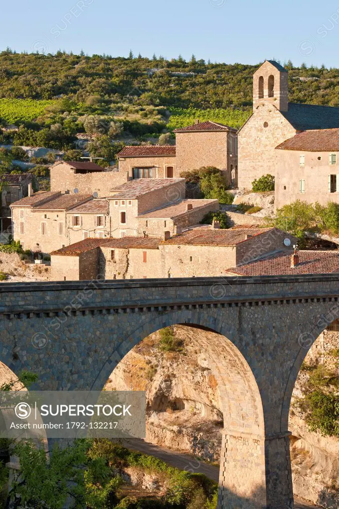 France, Herault, Pays Cathare, Minerve, labelled Les Plus Beaux Villages de France The Most Beautiful Villages of France, viaduct of the early 20th ce...