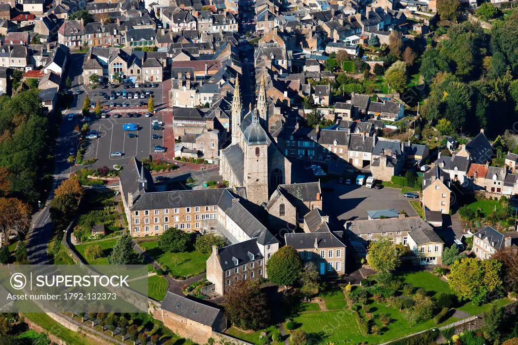 France, Manche, St James, the church of Saint Jacques of the 15th century aerial view