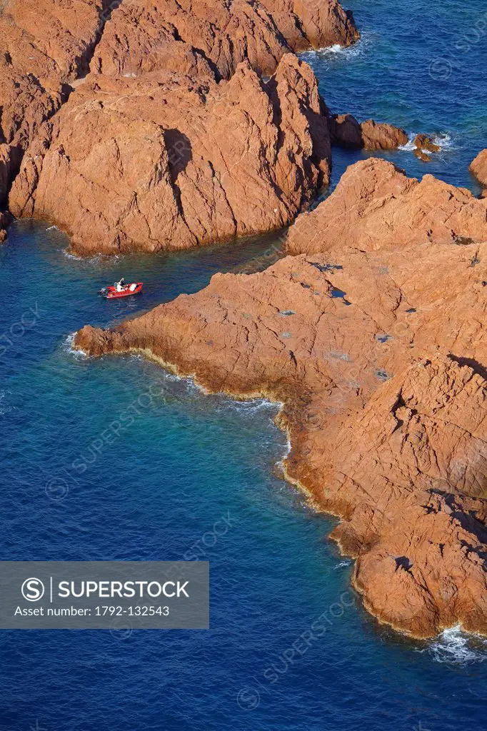 France, Var, Esterel, Saint Raphael, hamlet Dramont, Cap Dramont aerial view