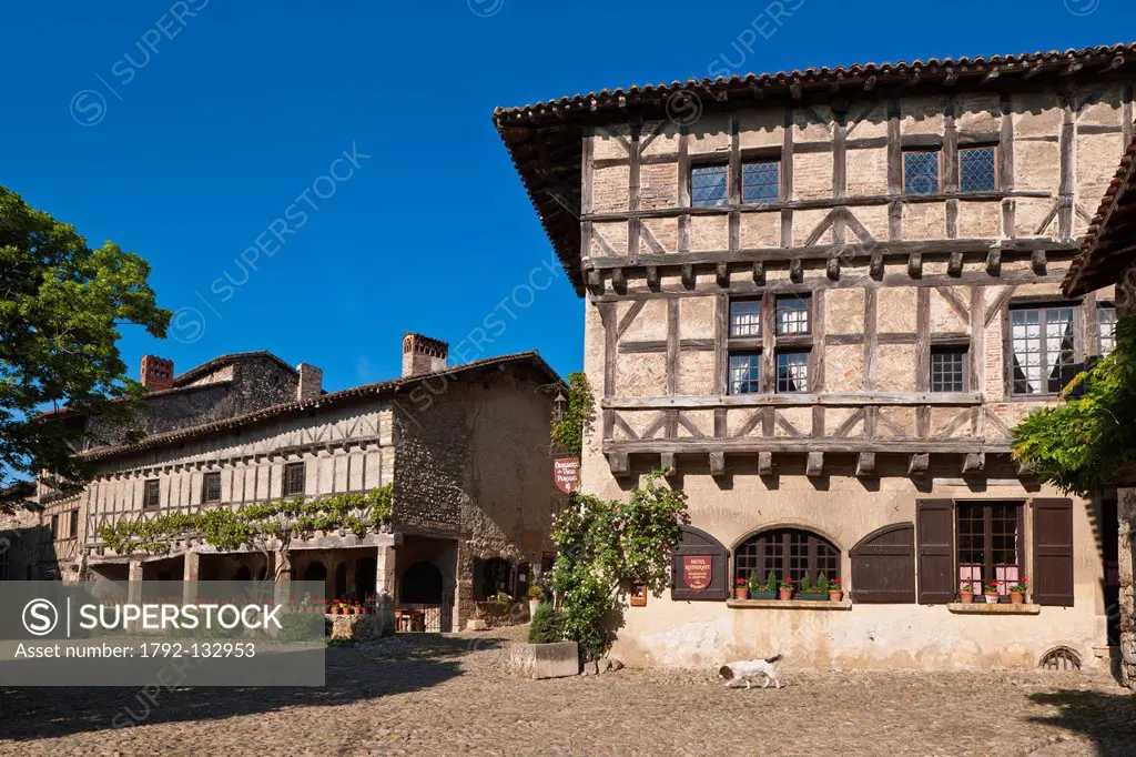 France, Ain, the Medieval village of Perouges, labelled Les Plus Beaux Villages de France The Most Beautiful Villages of France, the hotel restaurant ...