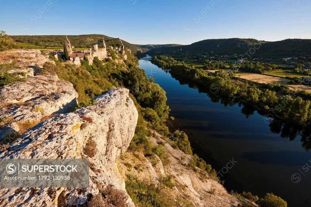 France, Gard, Aigueze, labeled Most Beautiful Villages of France, Medieval village perched above the Ardeche river