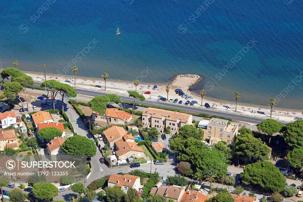 France, Var, Hyeres, Marine Boulevard, beach Belt aerial view