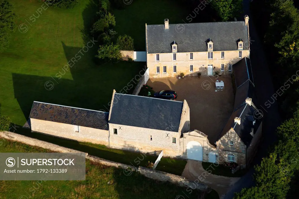 France, Calvados, Ver sur Mer manor house aerial view