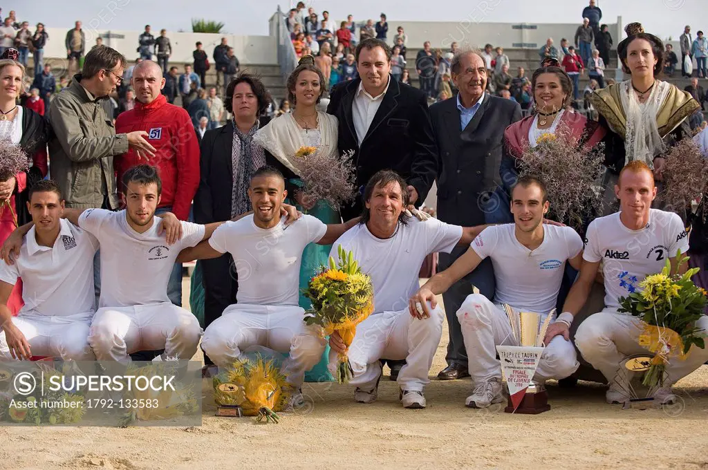 France, Gard, Camargue, Le Grau du Roi, final competition of Course camarguaise called Trophee de l´Avenir in the bullring