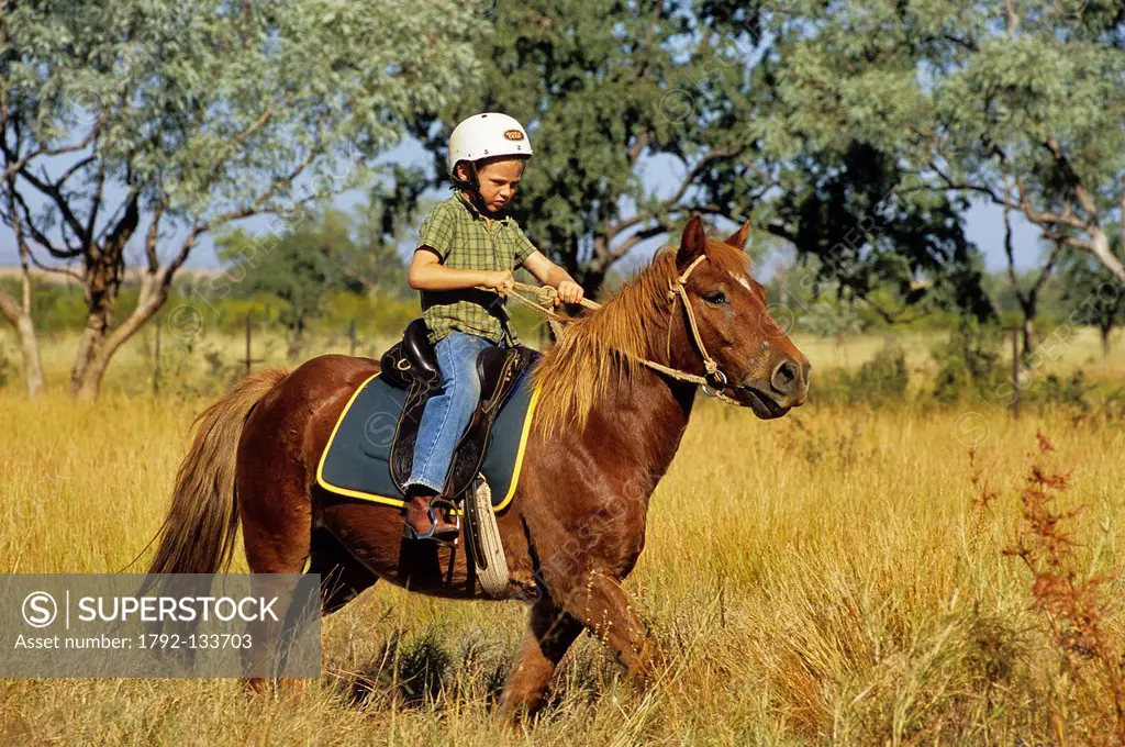 Australia, Western Australia, Kimberley Region, Mornington Wildlife Sanctuary, David Cook on his horse