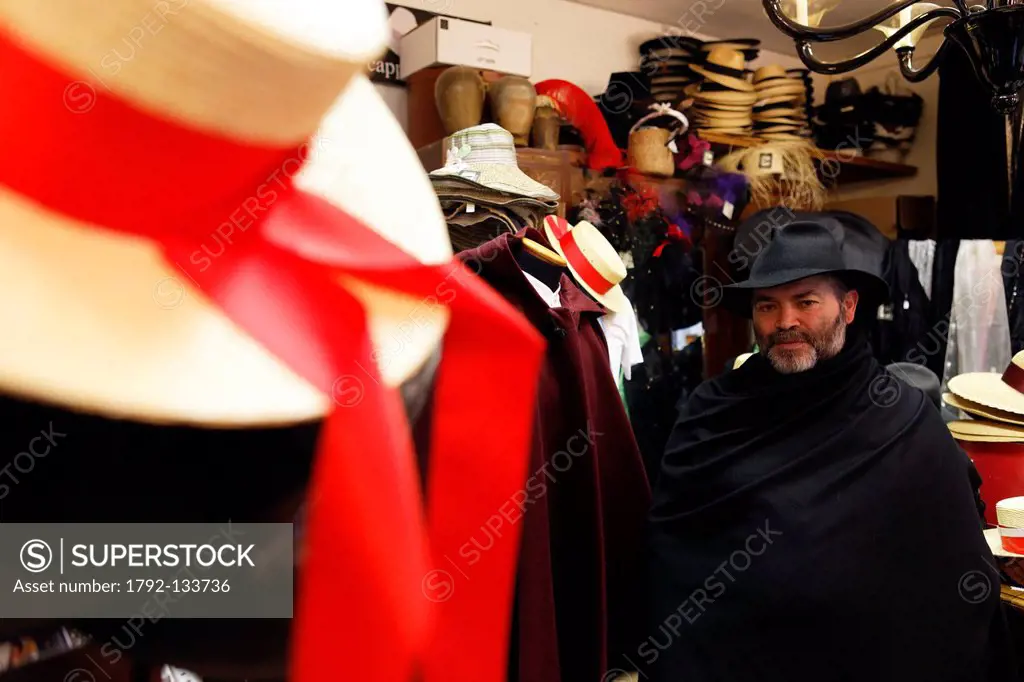 Italy, Venetia, Venice, listed as World Heritage by UNESCO, district of San Polo, Monica Daniele store, specialized in capes and traditional hats