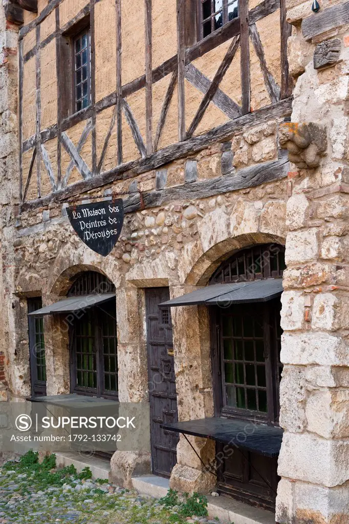 France, Ain, the Medieval village of Perouges, labelled Les Plus Beaux Villages de France The Most Beautiful Villages of France, the Place de la Halle...