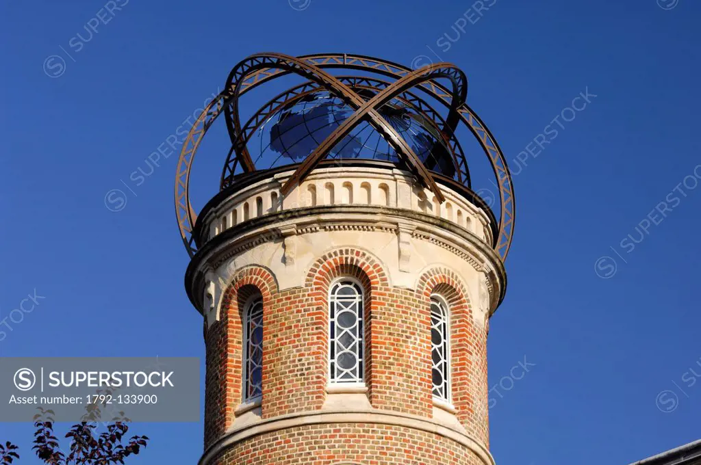 France, Somme, Amiens, tower of Jules Verne´s house covered with an armillary sphere