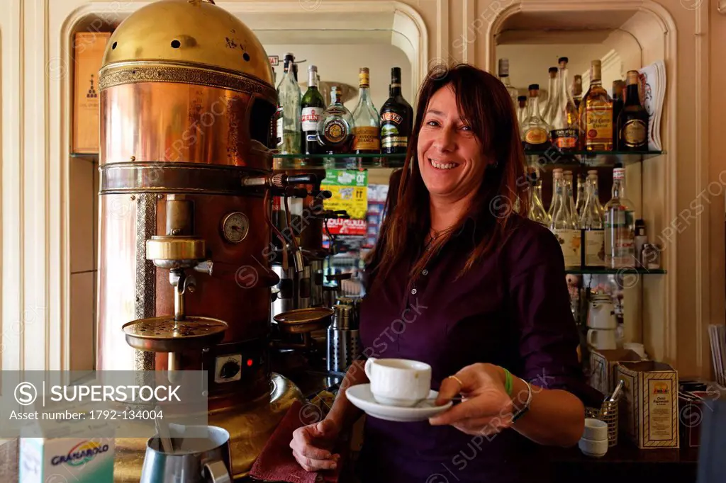 Italy, Venetia, Venice, listed as World Heritage by UNESCO, district of Dorsoduro, Il Caffe Rosso, place Santa Magherita, an espresso realized with a ...