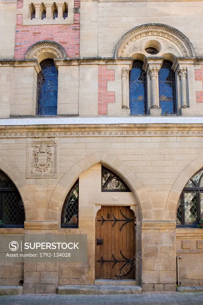 France, Dordogne, Perigord Noir, Belves, labelled Les Plus Beaux Villages de France The Most Beautiful Villages of France, facade of a 1882 neo gothic...