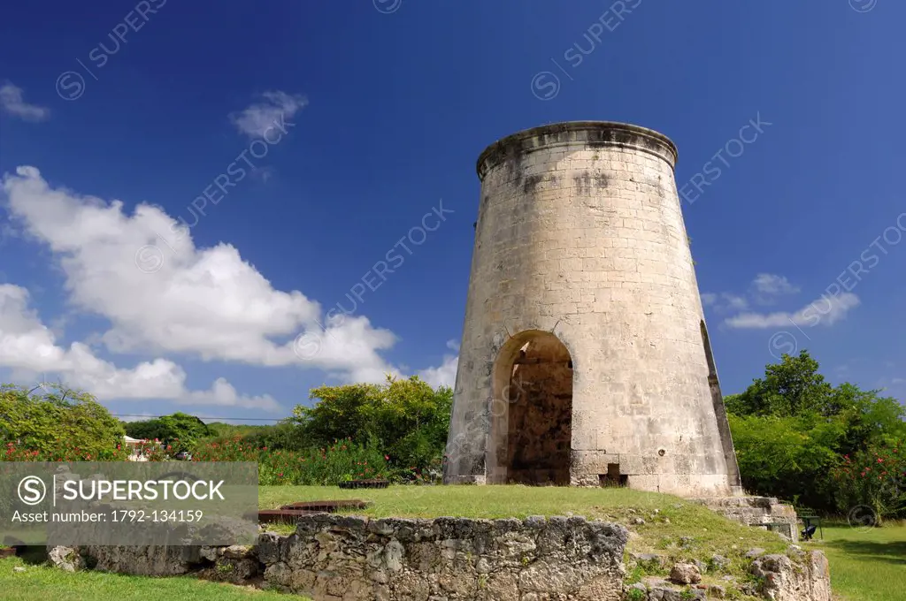 France, Guadeloupe French West Indies, Ile de Marie Galante, Grand Bourg, windmill of the Habitation Murat or Murat castle, the largest sugar plantati...