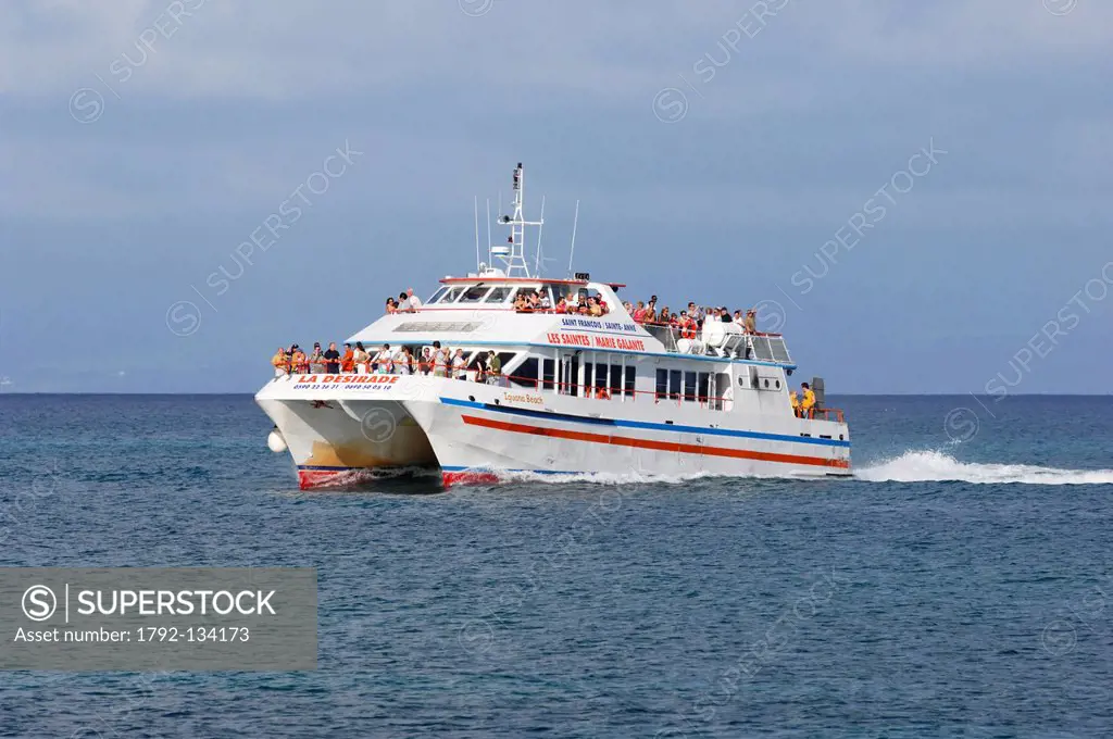 France, Guadeloupe French West Indies, Ile de Marie Galante, Saint Louis, the Iguana Beach boat witch is the shuttle between the islands of Marie Gala...