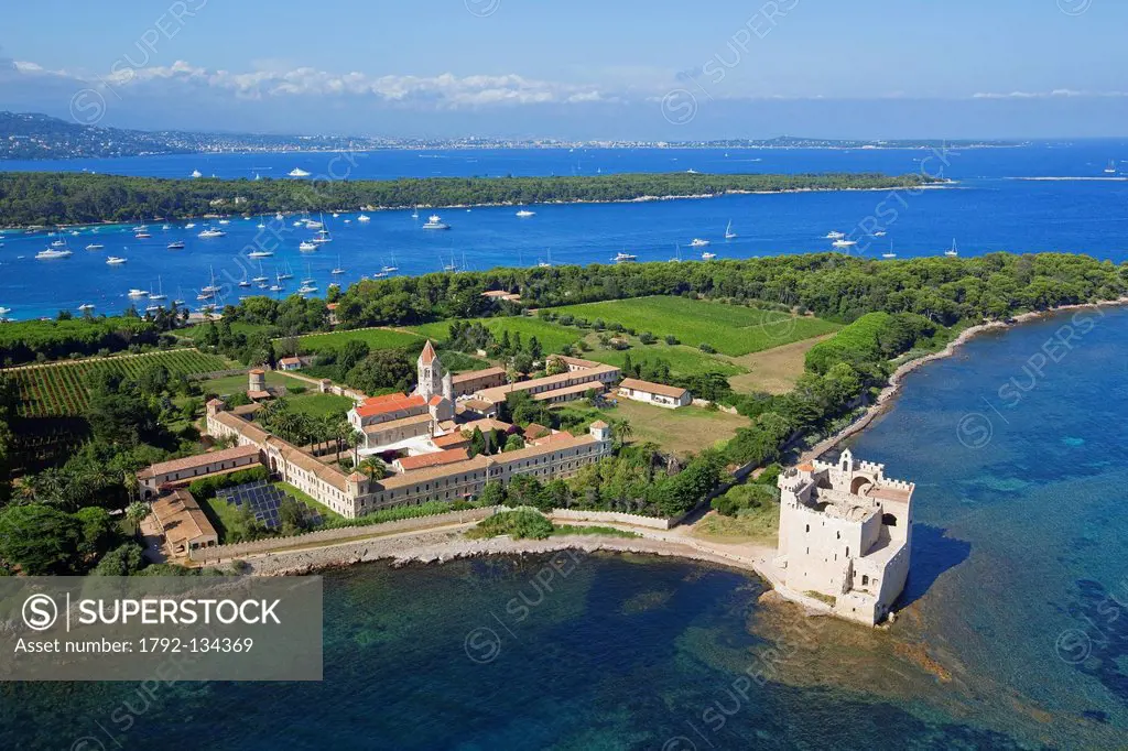 France, Alpes Maritimes, Cannes, Lerins island of Saint Honorat, Abbey of Lerins fourth and fourteenth century, historical monument, Saint Margaret Is...