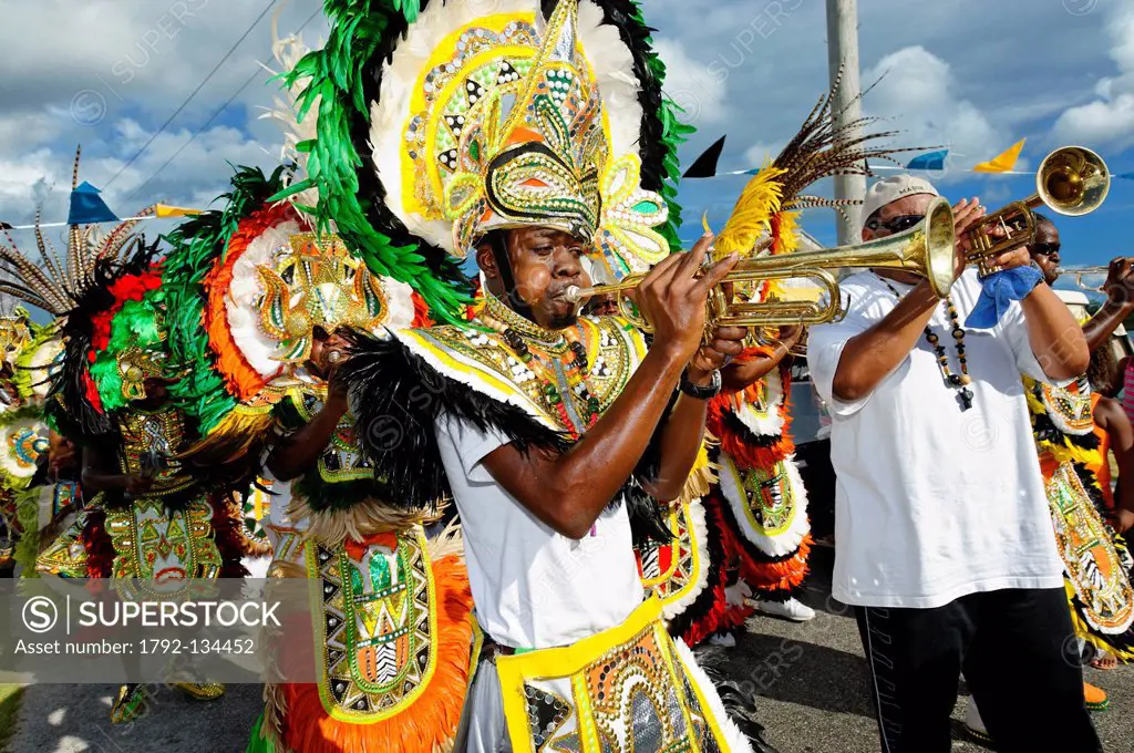 Bahamas, Grand Bahama Island, Sweeting Town, resumption of famous Junkanoo celebration slaves established on the island since the 17th century, trumpe...