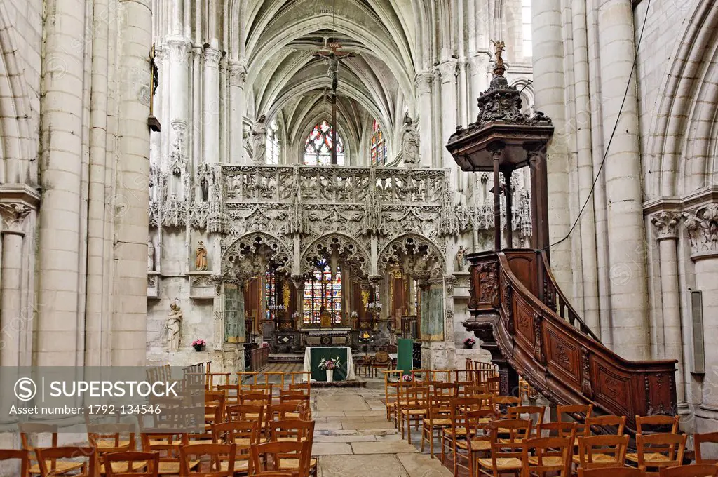 France, Aube, Troyes, Saint Mary Magdalene Church of the 12th century, Stone carved rood screen dating from the early 16th century in pure Gothic styl...