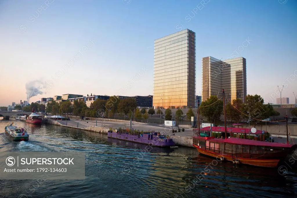 France, Paris, Seine river banks, listed as World Heritage by UNESCO, Quai Franois Mauriac, the Biliotheque National de France BNF Franois Mitterrand ...