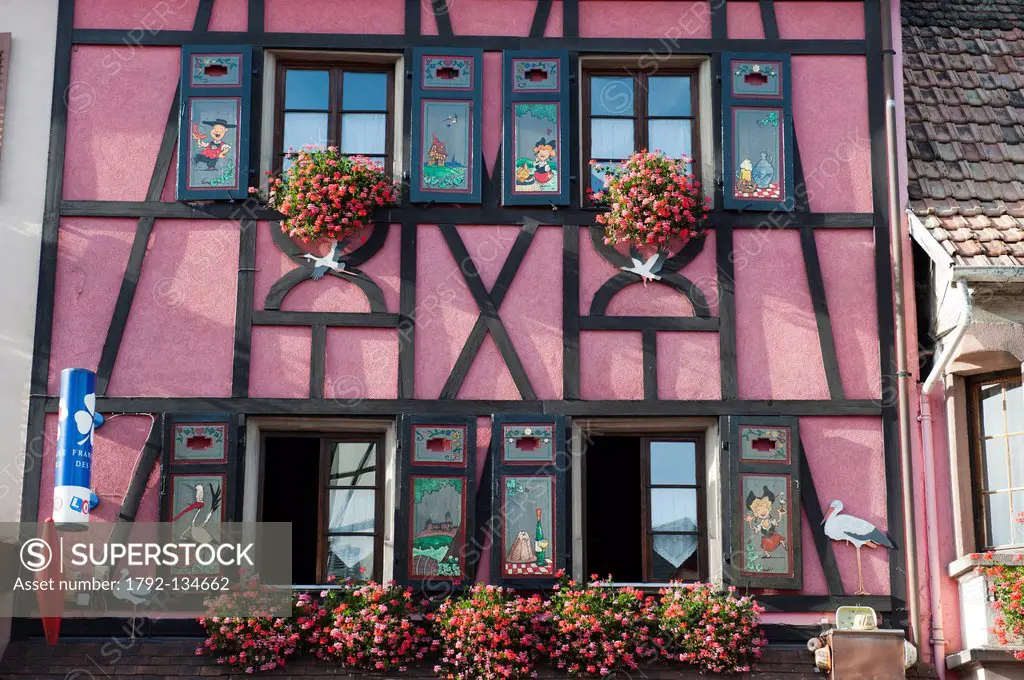 France, Bas Rhin, Ville, house on the central square of the village