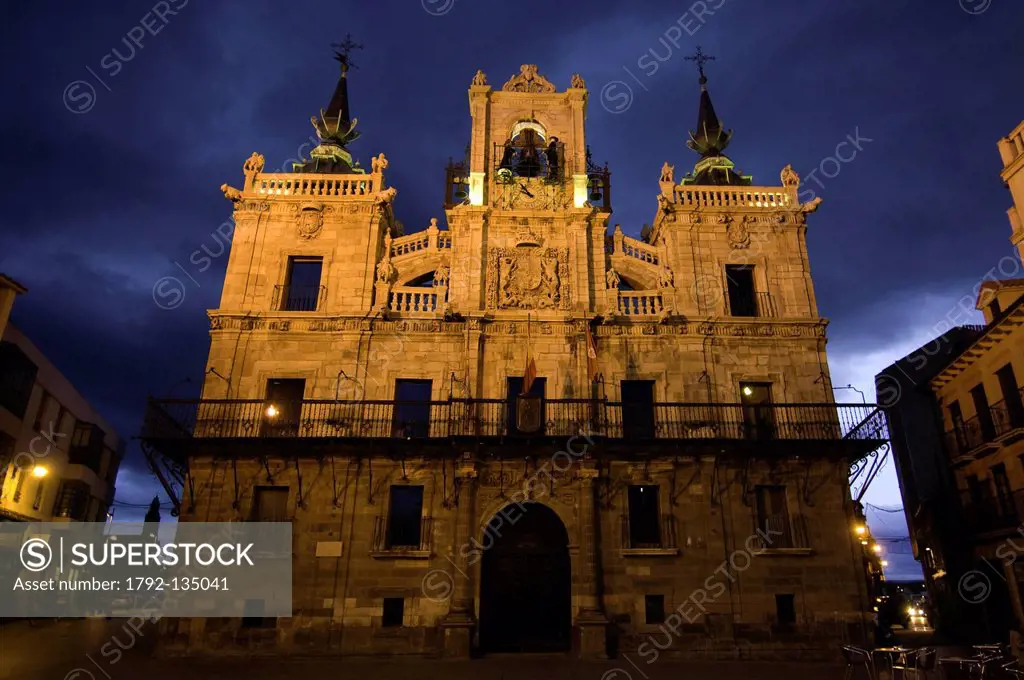 Spain, Castile and Leon, Astorga, a stop on el Camino de Santiago, the town Hall, with its automated carillon