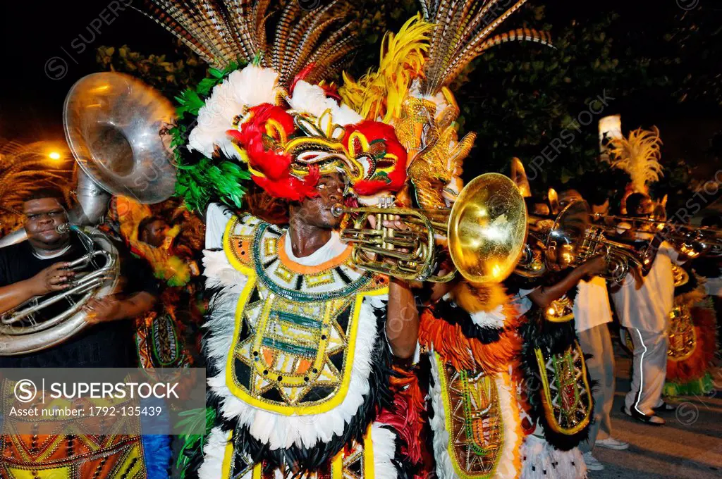 Bahamas, Grand Bahama Island, Freeport, Taino Beach, summer carnival, resumption of famous Junkanoo celebration slaves established on the island since...