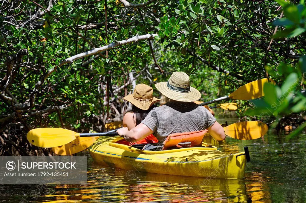 Bahamas, Grand Bahama Island, Freetown, Lucayan National Park, canoeing in a mangrove