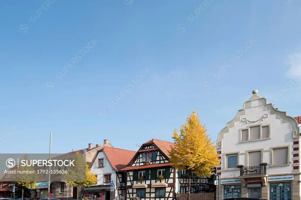 France, Bas Rhin, Hoenheim, house on the central square of the village