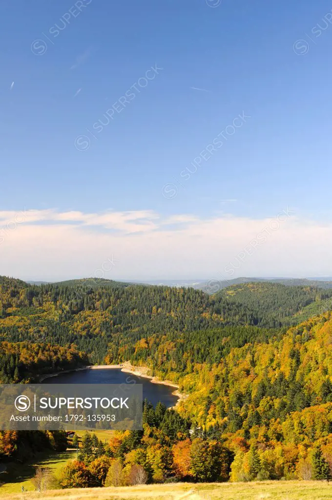 France, Vosges, above La Bresse, the Lac de la Lande, artificial lake for electricity production, Fall