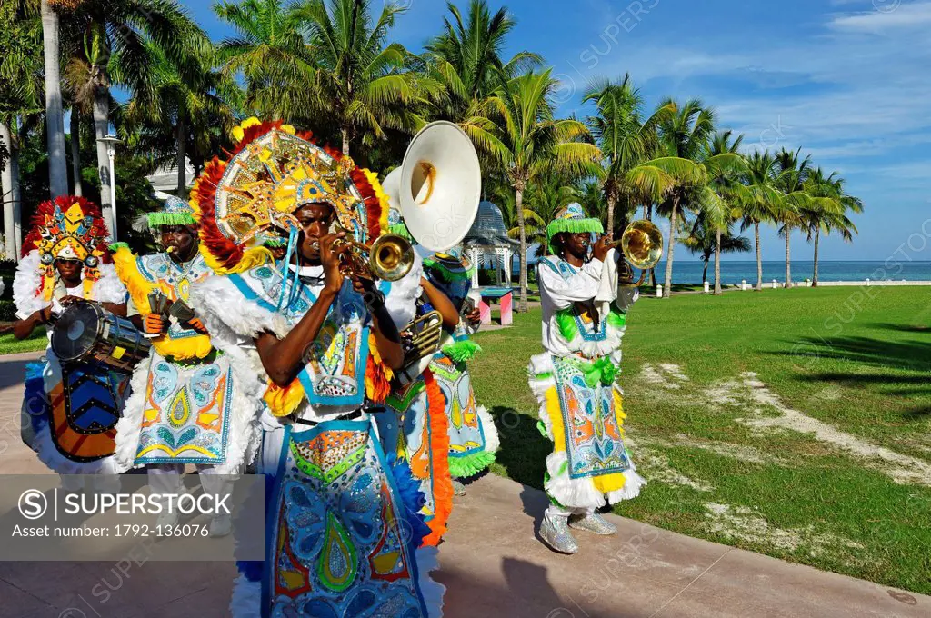 Bahamas, Grand Bahama Island, Freeport, Lucaya Beach, carnaval summer resumption of famous Junkanoo celebration slaves established on the island since...
