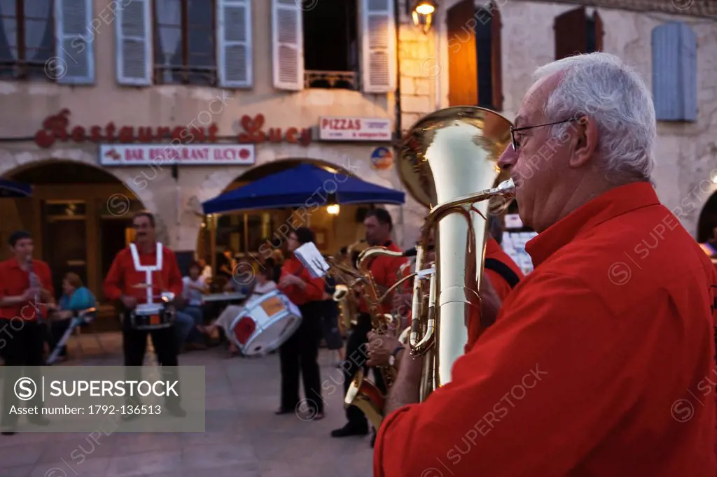 France, Gers, Valence sur Baise, the Band on the Place de la Bastide at the Village Festival
