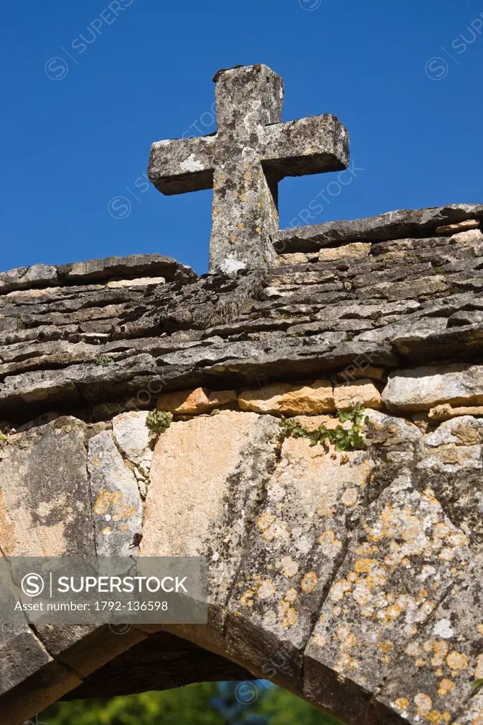 France, Dordogne, Besse, Romanesque church, detail of the portal