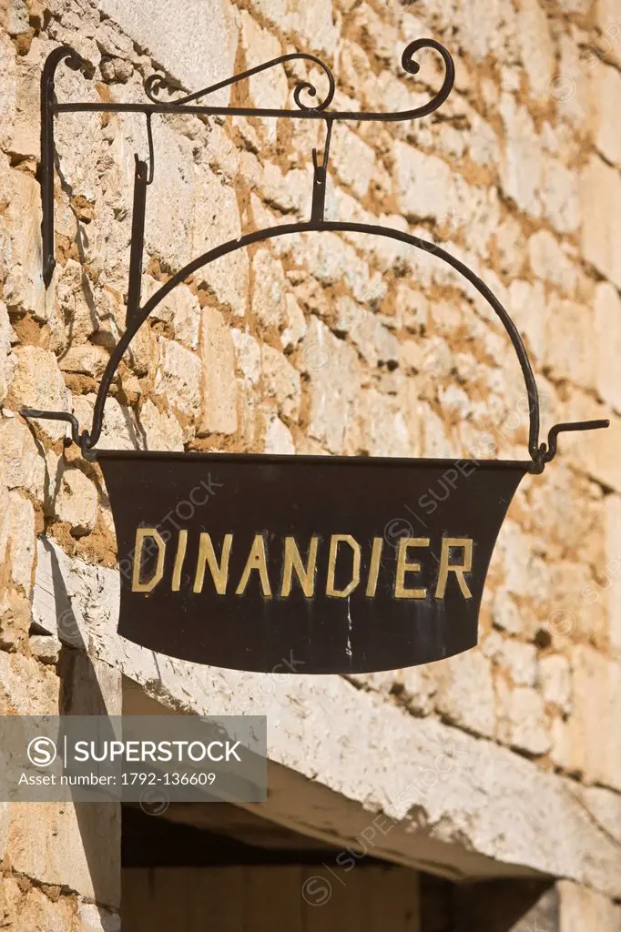 France, Dordogne, Black Perigord, Saint Amand de Coly, Sign of the village dinandier