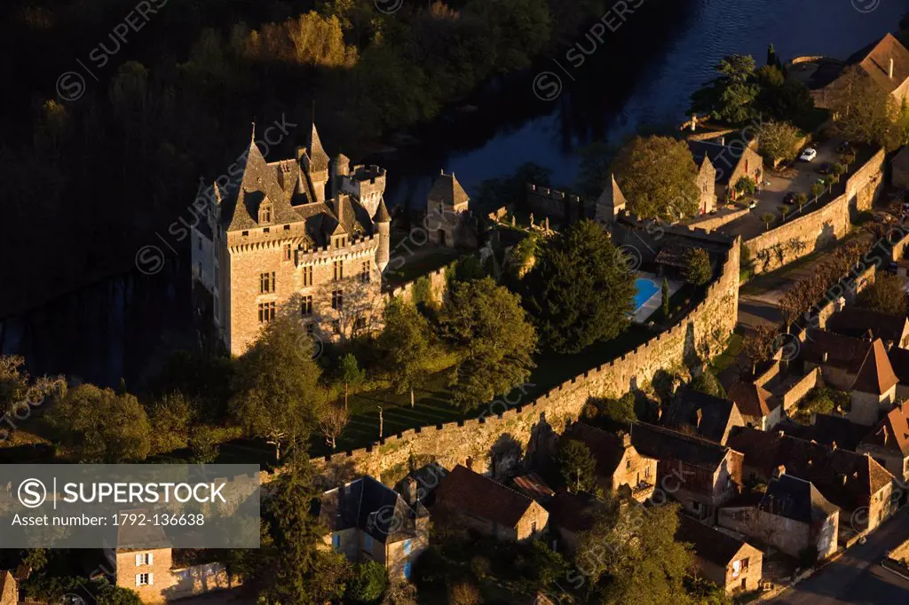 France, Dordogne, Dordogne Valley, Perigord Black, Vitrac, Chateau de Montfort, Aerial view
