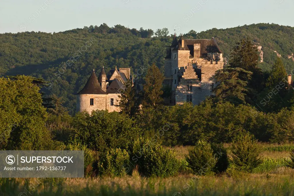 France, Dordogne, Dordogne Valley, Perigord Black, Fayrac, Fayrac Castle in the evening light
