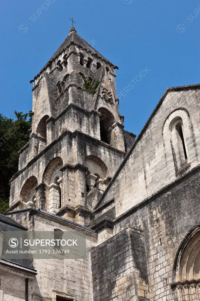 France, Dordogne, Brantome, Abbey Saint Pierre de Brantome is a former Benedictine Abbey, the steeple of the church XI century is probably the oldest ...