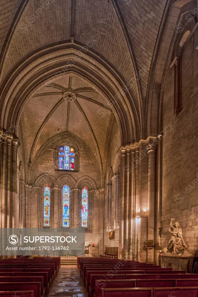 France, Dordogne, Brantome, the nave and the choir of the abbey church of the abbey of Saint Pierre de Brantome