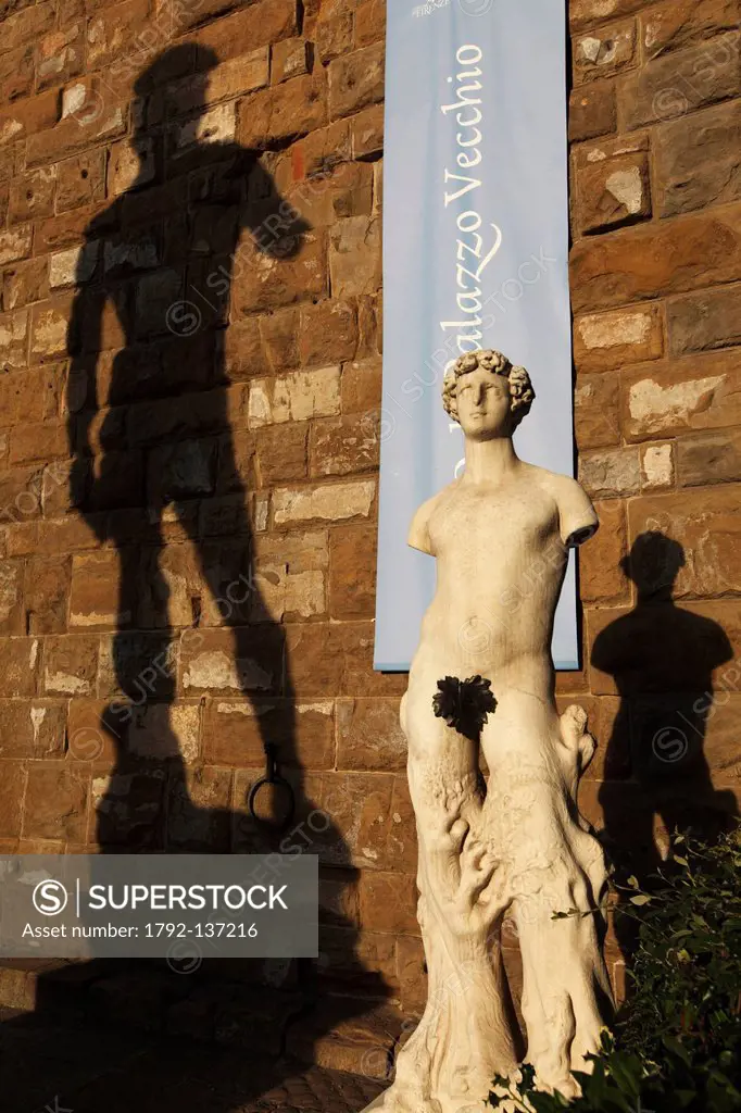 Italy, Tuscany, Florence, historic center listed as World Heritage by UNESCO, Piazza della Signoria, statue of Bauci